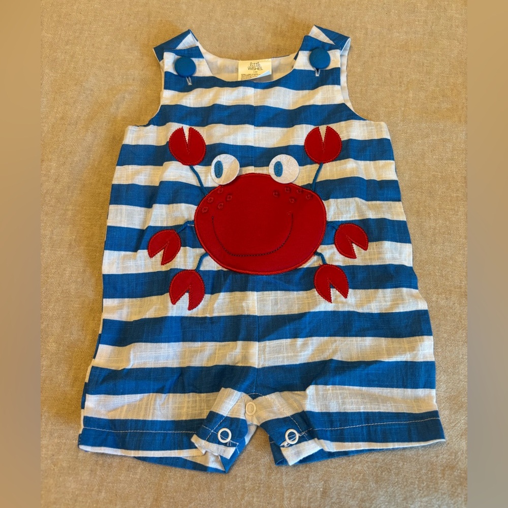 Blue and White Striped Crab Romper